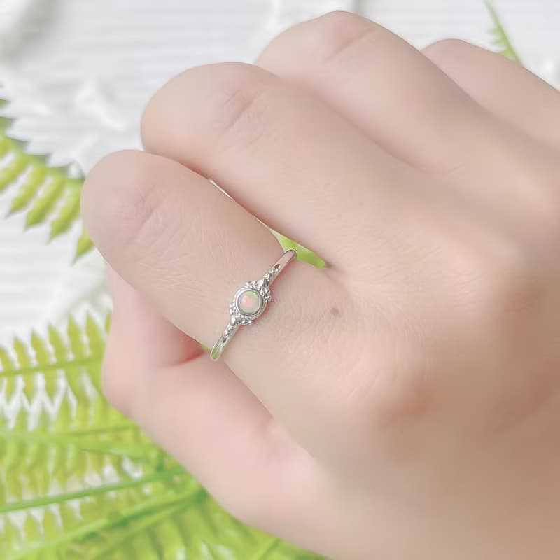 蛋白石925純銀古典風格戒指 可調式戒指