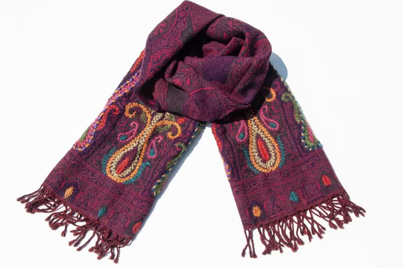 喀什米爾Cashmere/水煮羊毛披肩/針織圍巾/刺繡圍巾/羊絨披巾-花