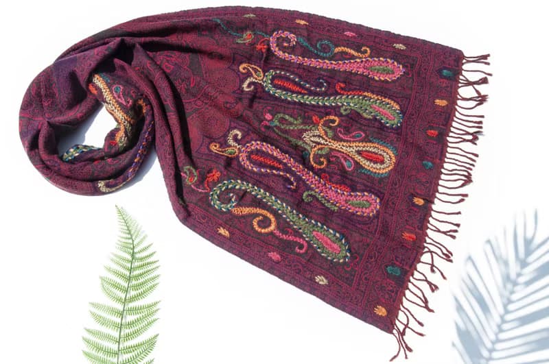 喀什米爾Cashmere/水煮羊毛披肩/針織圍巾/刺繡圍巾/羊絨披巾-花