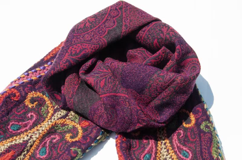 喀什米爾Cashmere/水煮羊毛披肩/針織圍巾/刺繡圍巾/羊絨披巾-花