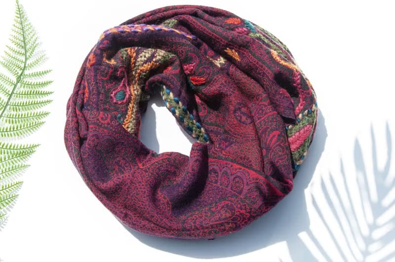 喀什米爾Cashmere/水煮羊毛披肩/針織圍巾/刺繡圍巾/羊絨披巾-花