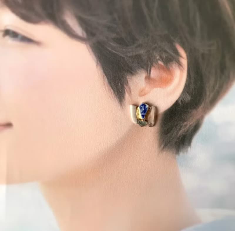 天然石 シー陶器 シーグラス 金継ぎ ピアス イヤリング ノンホールピアス ムーンストーン 6月誕生石 ゴールド 金 ホワイト 白 ブルー 青 クリア 透明