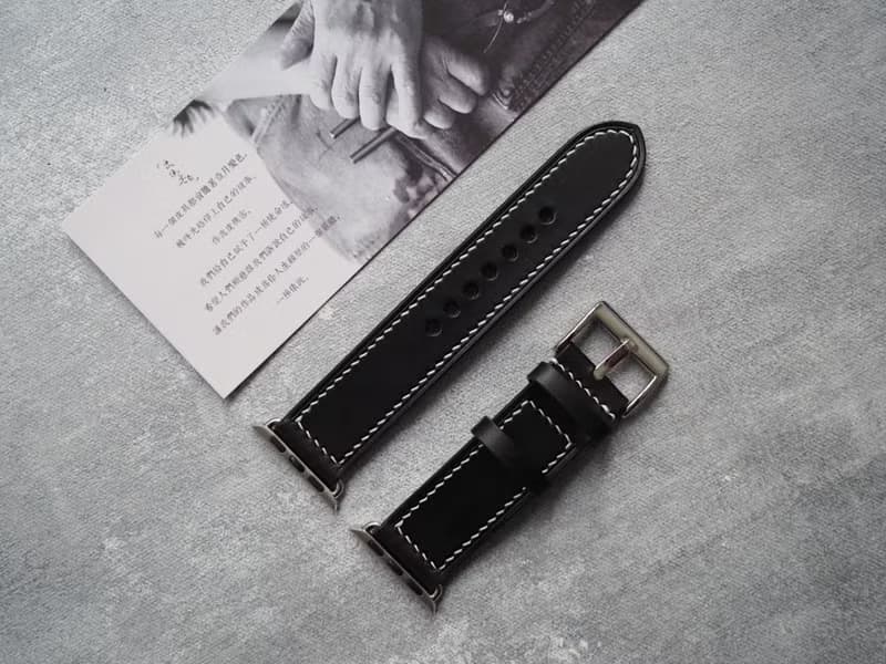 黑色蘋果Applewatch錶帶Ultra錶帶 手工牛皮刻字禮物 訂製顏色