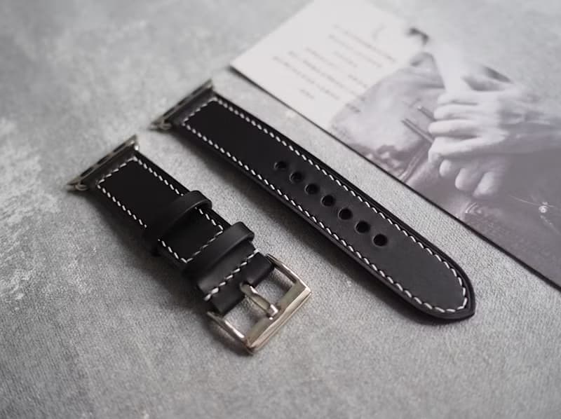 黑色蘋果Applewatch錶帶Ultra錶帶 手工牛皮刻字禮物 訂製顏色