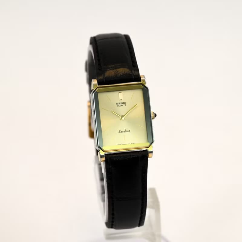 SEIKO EXCELINE 女性用腕時計 QUARTZ 19mm Gold Tank Shape Case Ref.1220-5090 手錶 古董錶