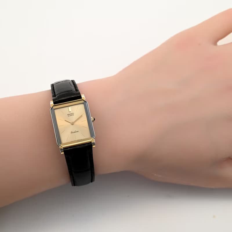 SEIKO EXCELINE 女性用腕時計 QUARTZ 19mm Gold Tank Shape Case Ref.1220-5090 手錶 古董錶