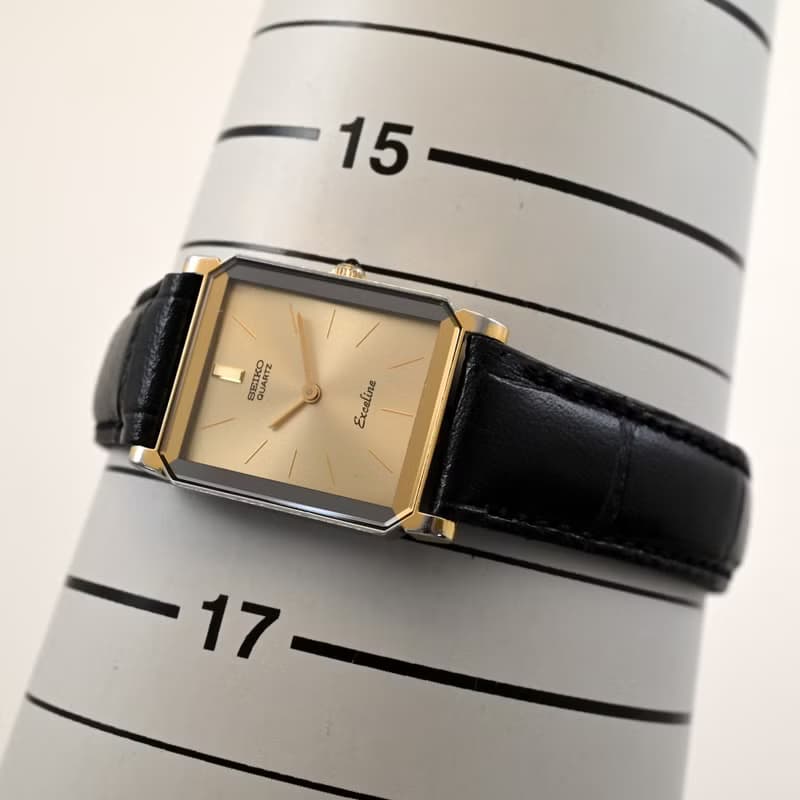 SEIKO EXCELINE 女性用腕時計 QUARTZ 19mm Gold Tank Shape Case Ref.1220-5090 手錶 古董錶