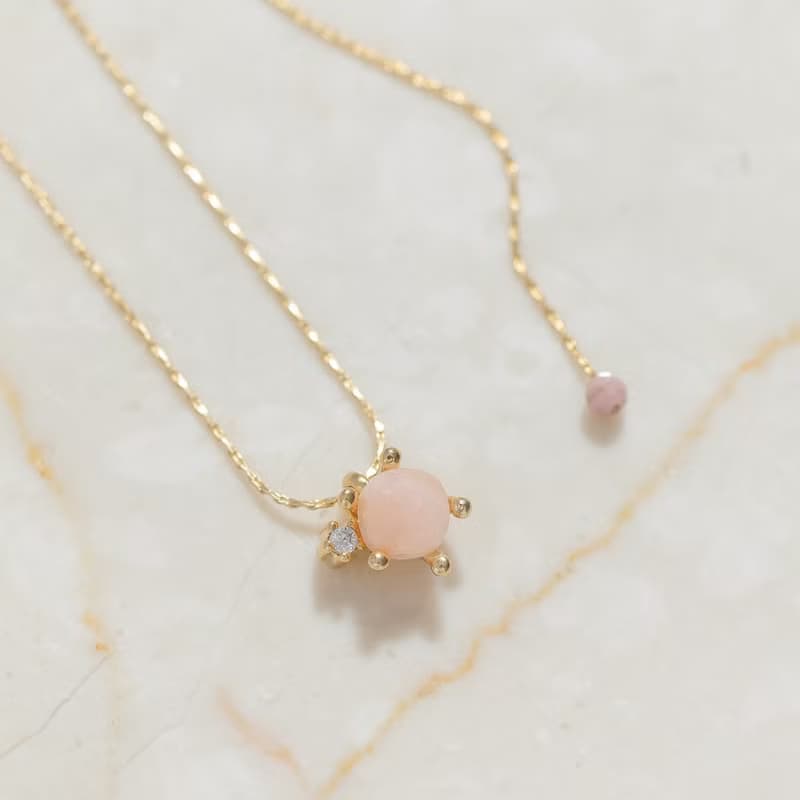 【天蠍座生日石】粉晶 Rose Quartz 天然石項鍊 韓國製造