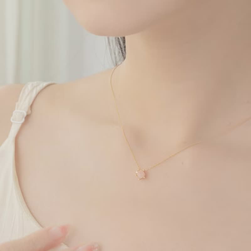 【天蠍座生日石】粉晶 Rose Quartz 天然石項鍊 韓國製造