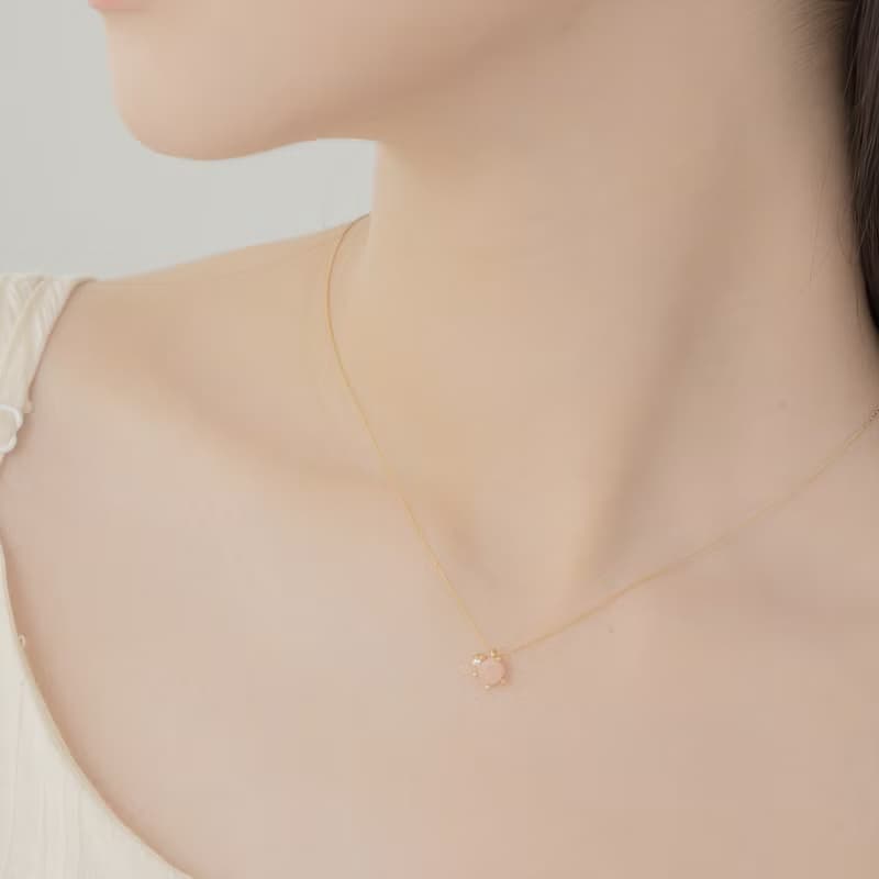 【天蠍座生日石】粉晶 Rose Quartz 天然石項鍊 韓國製造