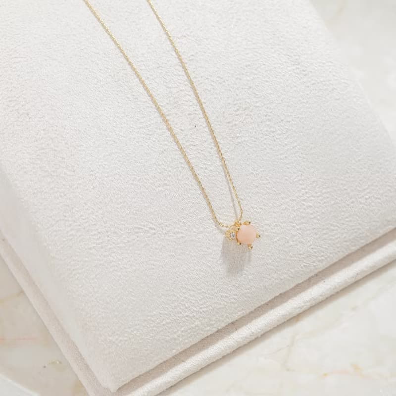 【天蠍座生日石】粉晶 Rose Quartz 天然石項鍊 韓國製造