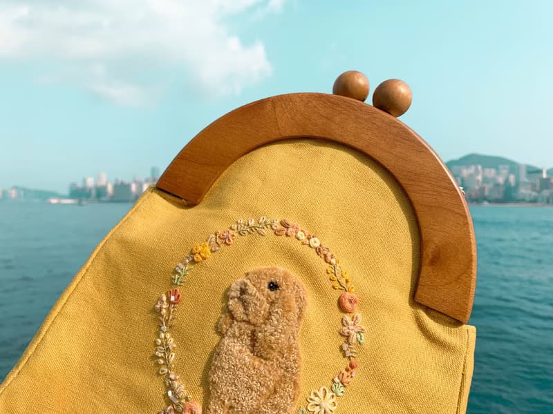 刺繡兔兔捕夢網口金包 | 兔兔, 黃色