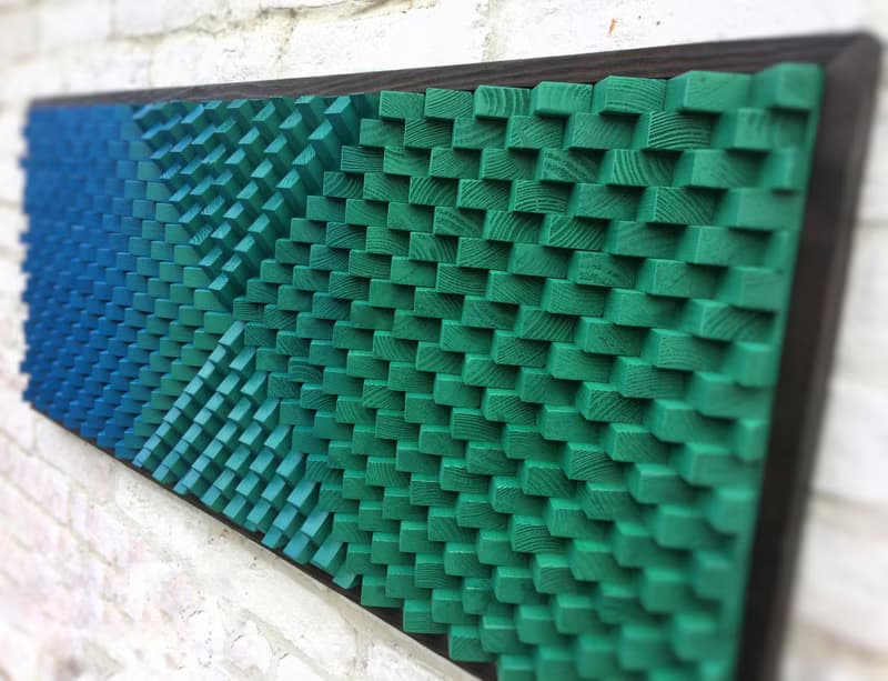3D Wood Wall Art - Geometric Green Blue Modern Art - Acoustic Sound Diffuser