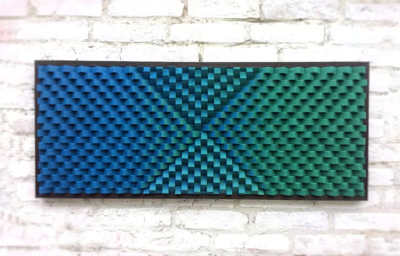 3D Wood Wall Art - Geometric Green Blue Modern Art - Acoustic Sound Diffuser