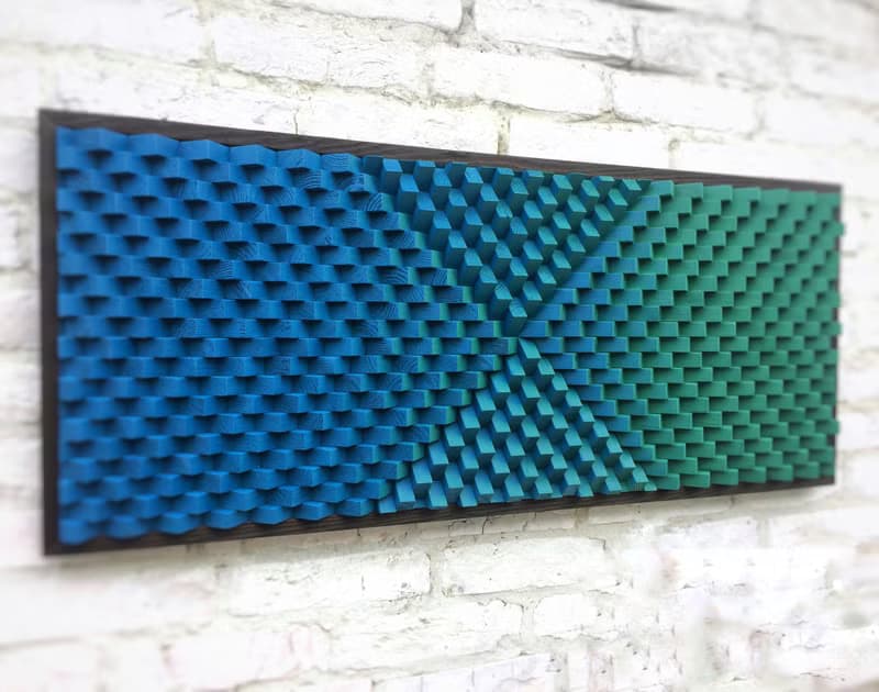 3D Wood Wall Art - Geometric Green Blue Modern Art - Acoustic Sound Diffuser