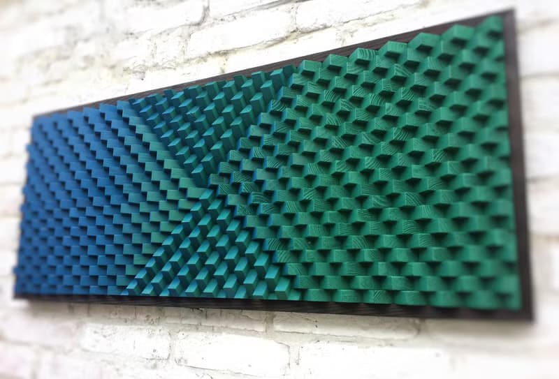 3D Wood Wall Art - Geometric Green Blue Modern Art - Acoustic Sound Diffuser