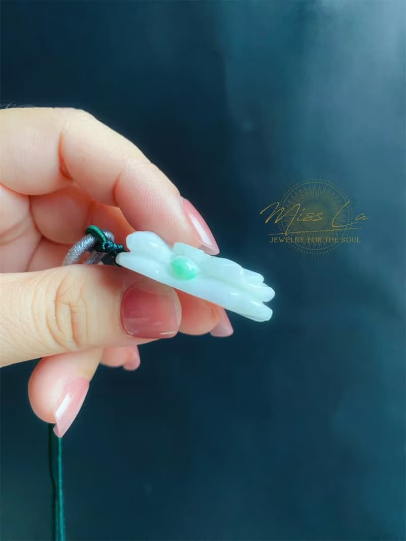 天然緬甸玉翡翠 白底青飄陽綠 荷葉魚 翡翠 禮物 天然石 項鍊