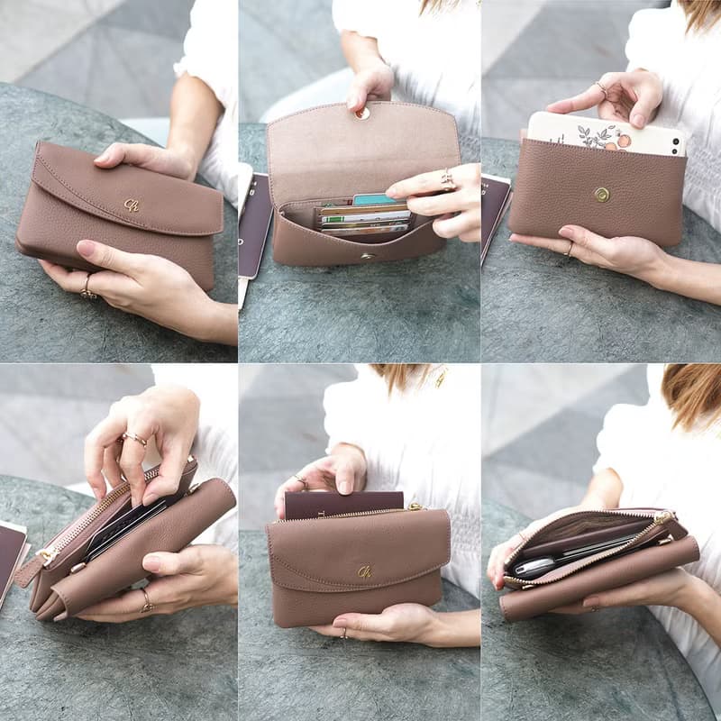 Millie (Woodrose) : Long wallet, Cow leather, Clutch, Crossbody bag, Brown tone