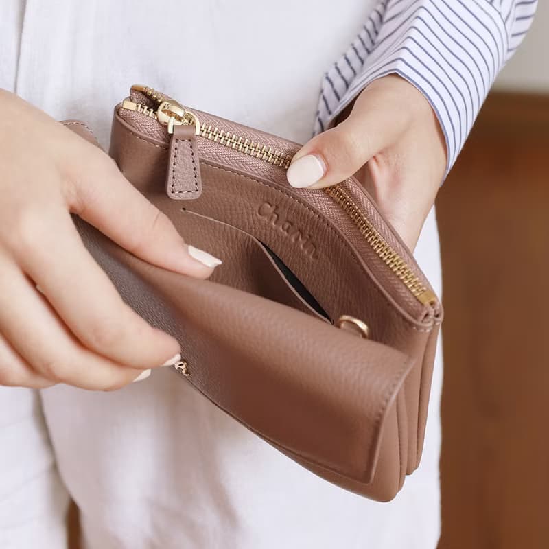 Millie (Woodrose) : Long wallet, Cow leather, Clutch, Crossbody bag, Brown tone