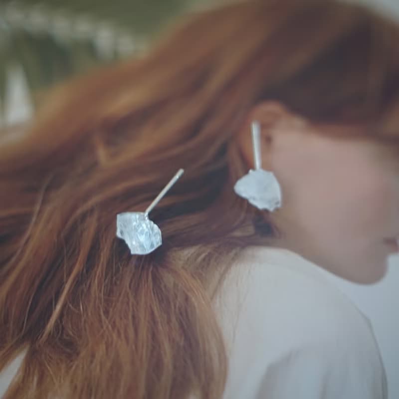 小雪山  白水晶原石晶簇耳環耳釘