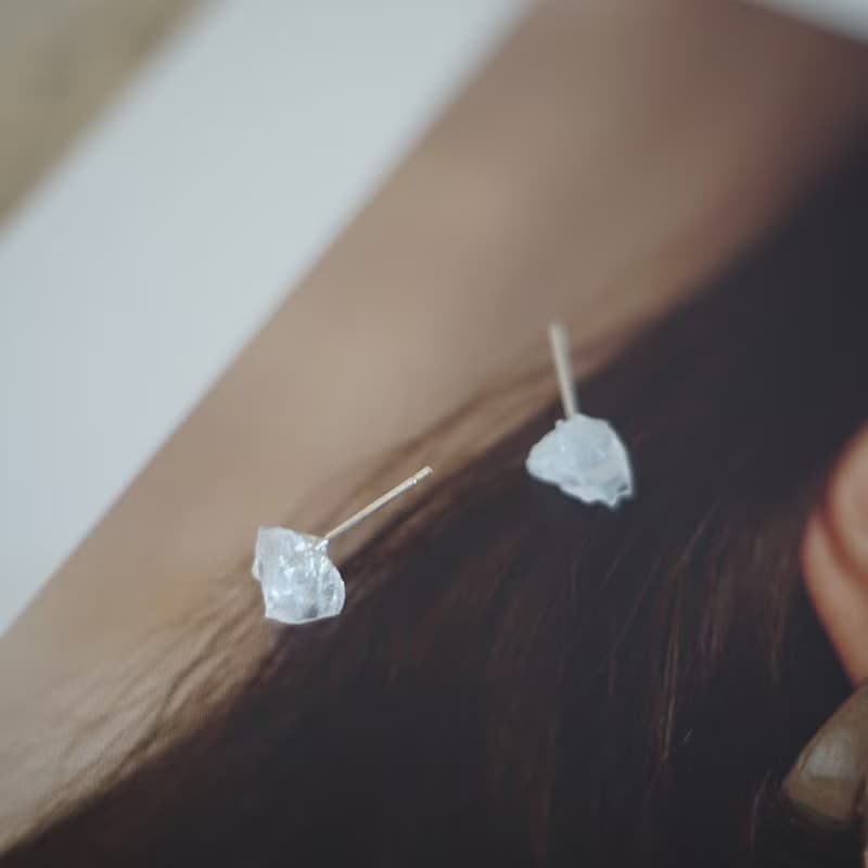 小雪山  白水晶原石晶簇耳環耳釘