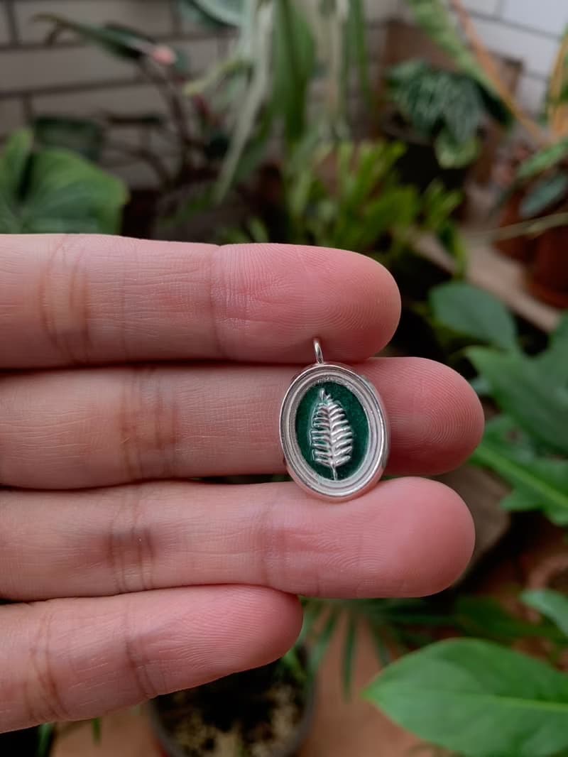 KUÂN KUÂN綠植系列 神鋸蔓綠絨 琺瑯純銀吊墜