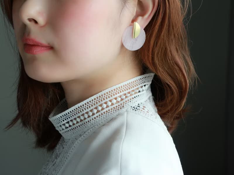 Geometric Rose quartz or Labradorite pierced earrings/can change to clip-on