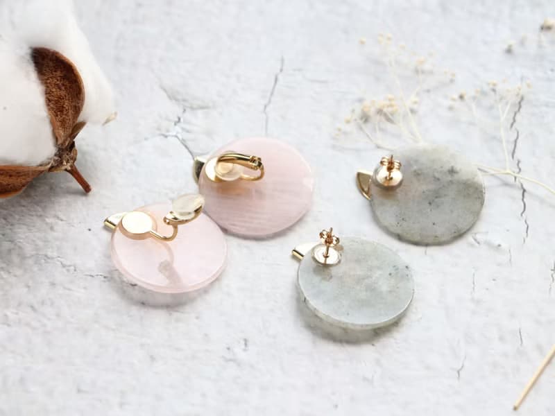 Geometric Rose quartz or Labradorite pierced earrings/can change to clip-on