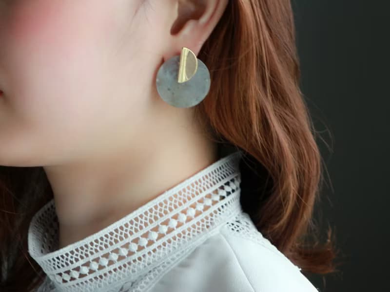 Geometric Rose quartz or Labradorite pierced earrings/can change to clip-on
