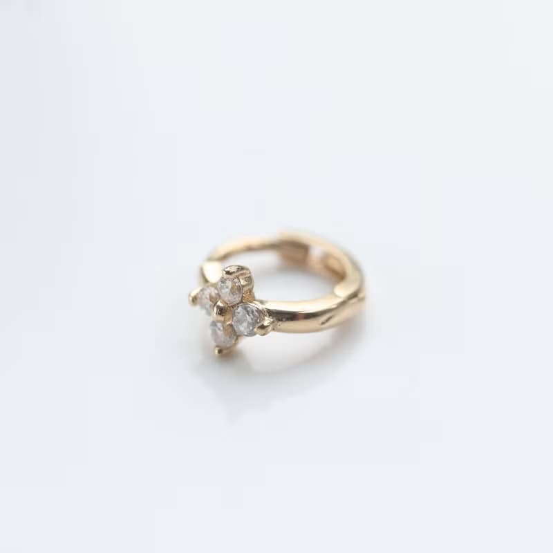 14K Flower CZ Earring 花鑽耳扣耳環 (內徑5mm) (單個)