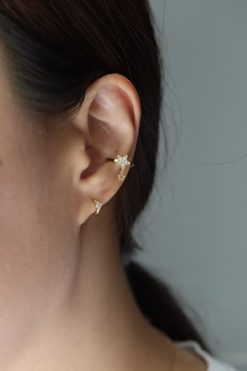 14K Flower CZ Earring 花鑽耳扣耳環 (內徑5mm) (單個)