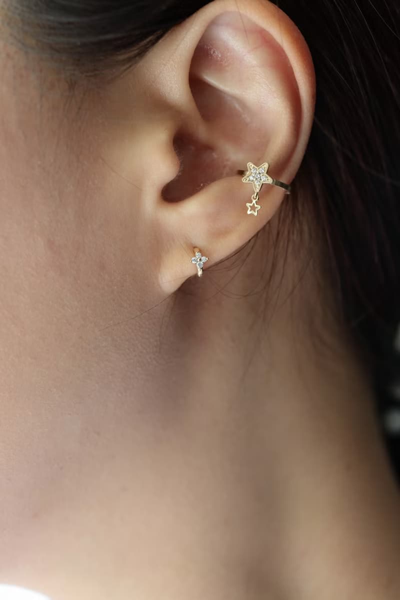 14K Flower CZ Earring 花鑽耳扣耳環 (內徑5mm) (單個)