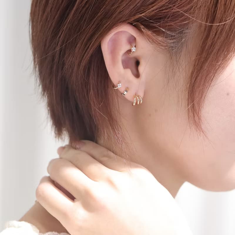 14K Flower CZ Earring 花鑽耳扣耳環 (內徑5mm) (單個)