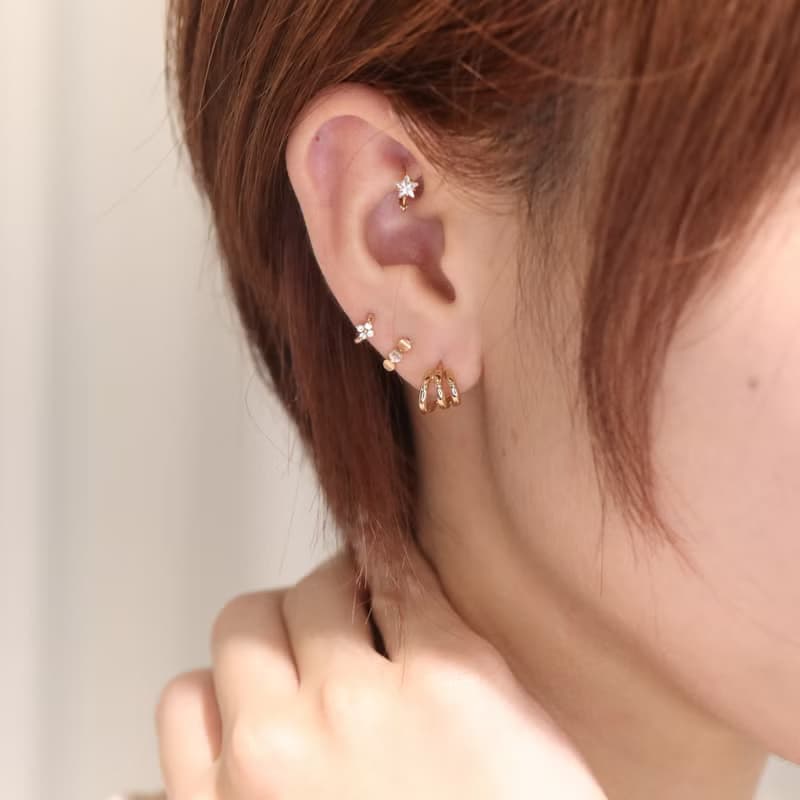 14K Flower CZ Earring 花鑽耳扣耳環 (內徑5mm) (單個)
