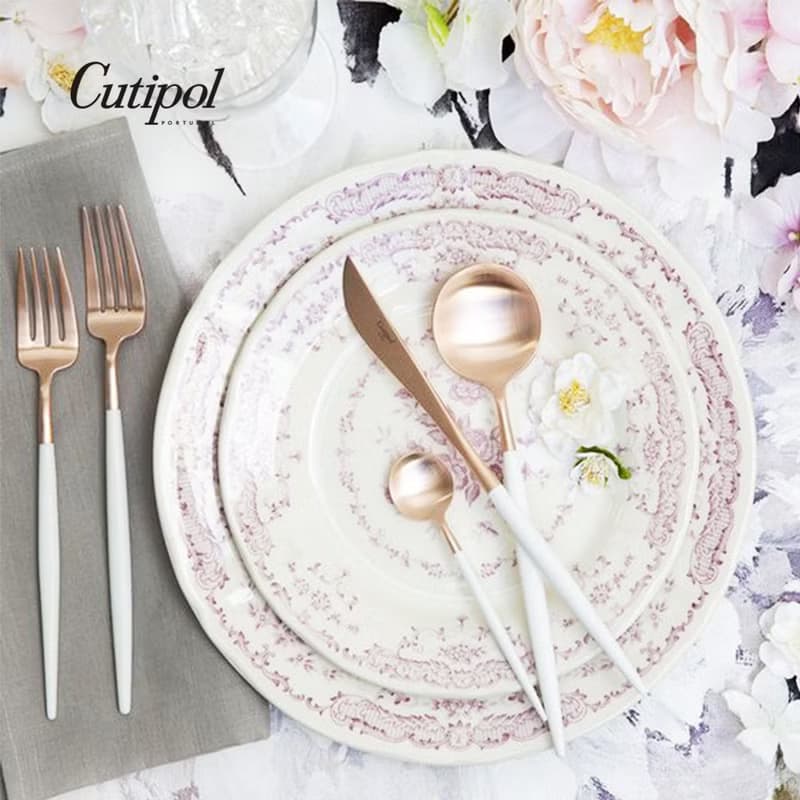 葡萄牙Cutipol GOA系列白玫瑰金22.3cm美食家湯匙