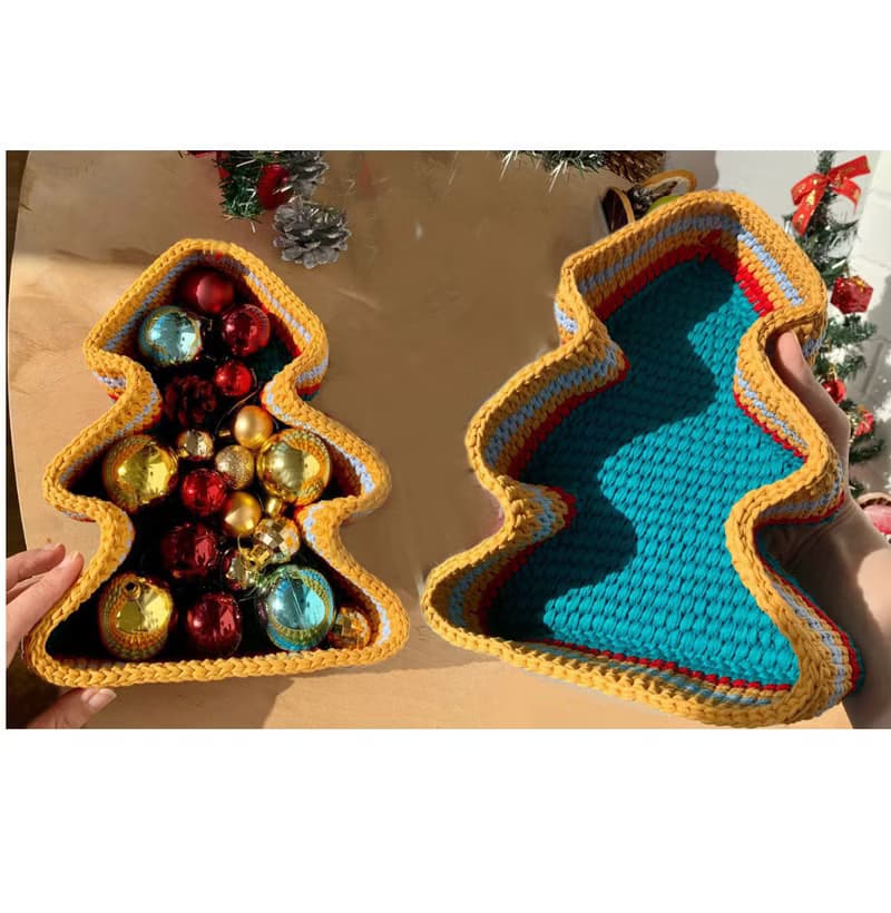 【數位】編織說明書電子檔 Christmas tree shaped basket Crochet storage box Pattern Tutorial PDF