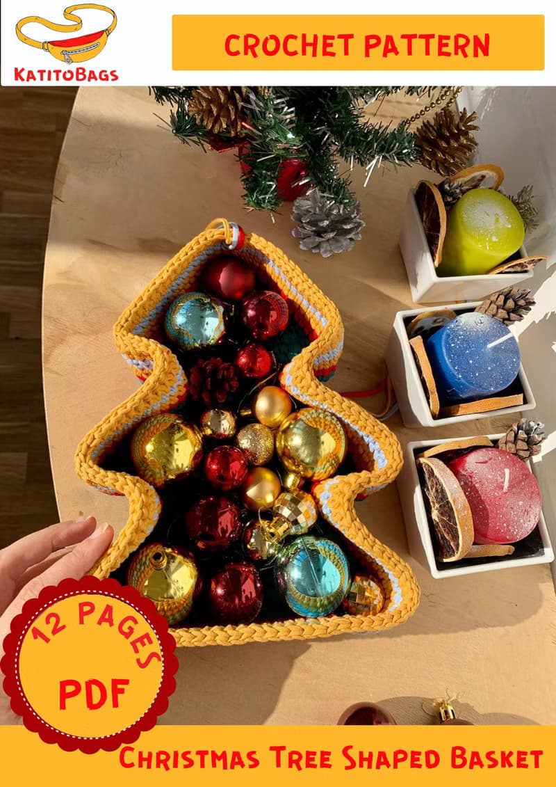 【數位】編織說明書電子檔 Christmas tree shaped basket Crochet storage box Pattern Tutorial PDF
