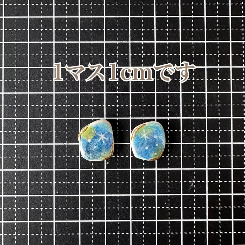 【再販】星降る夜に 絵付 陶器 金継ぎ ライン ピアス イヤリング ノンホールピアス シンプル 星空 星 ゴールド 金 やきもの イエロー 黄色 ブルー 青