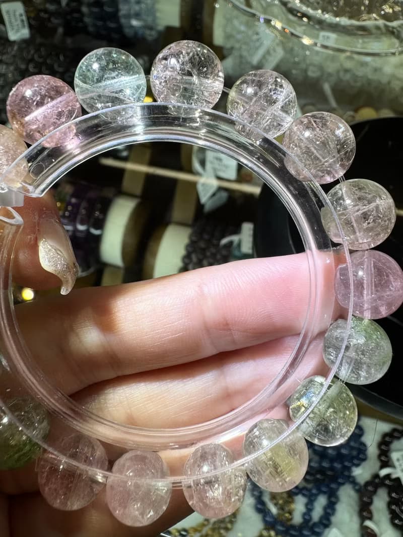 天然高冰體仙女冰淇淋碧璽10.5mm34.66g冰透彩串高頻磁場旺夫石