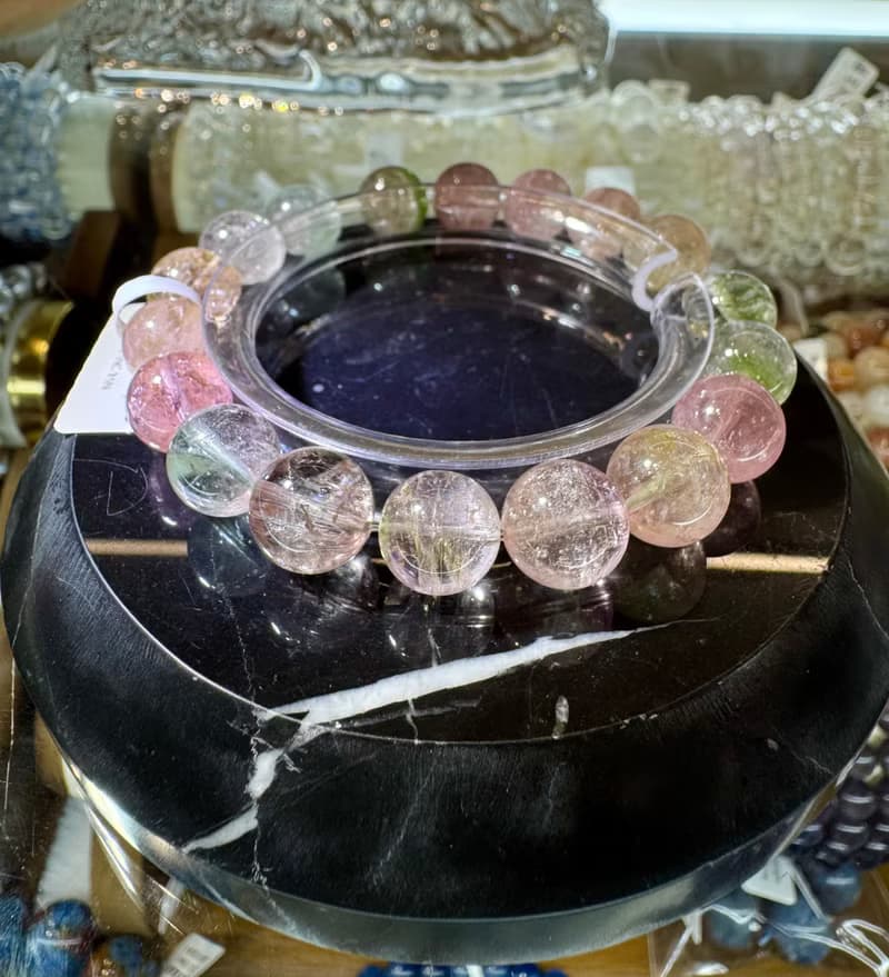 天然高冰體仙女冰淇淋碧璽10.5mm34.66g冰透彩串高頻磁場旺夫石