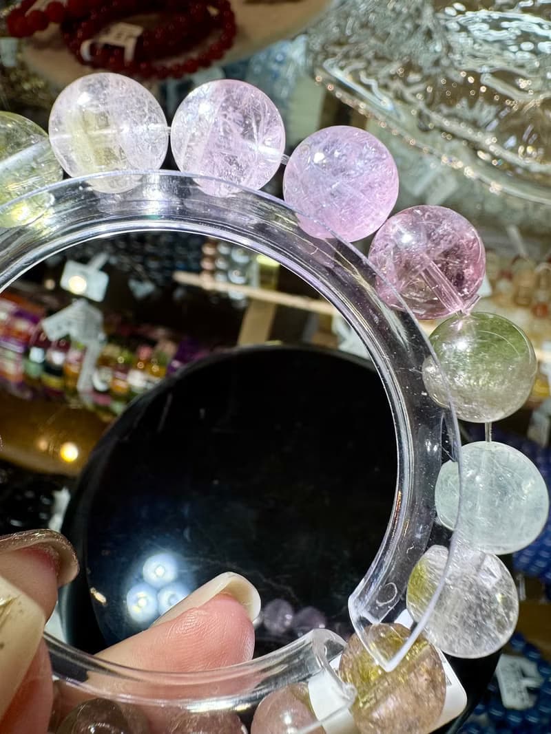 天然高冰體仙女冰淇淋碧璽10.5mm34.66g冰透彩串高頻磁場旺夫石