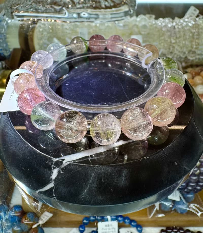 天然高冰體仙女冰淇淋碧璽10.5mm34.66g冰透彩串高頻磁場旺夫石