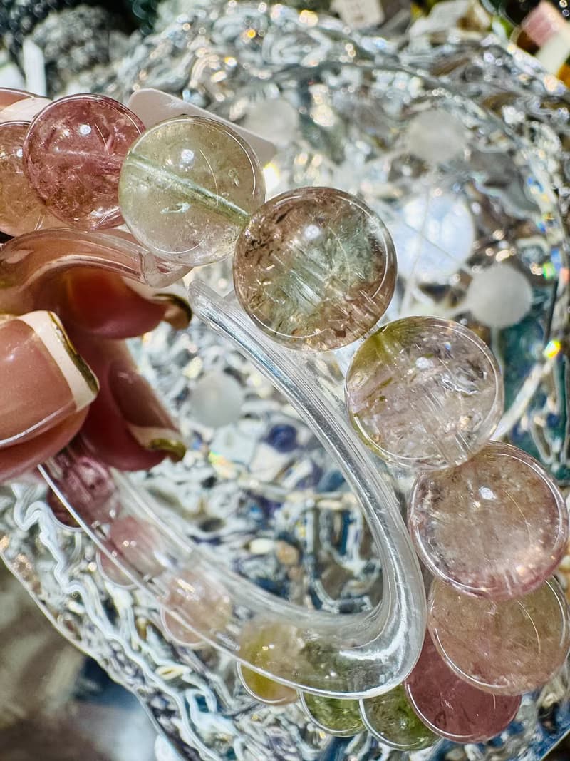 天然高冰體仙女冰淇淋碧璽10.5mm34.66g冰透彩串高頻磁場旺夫石