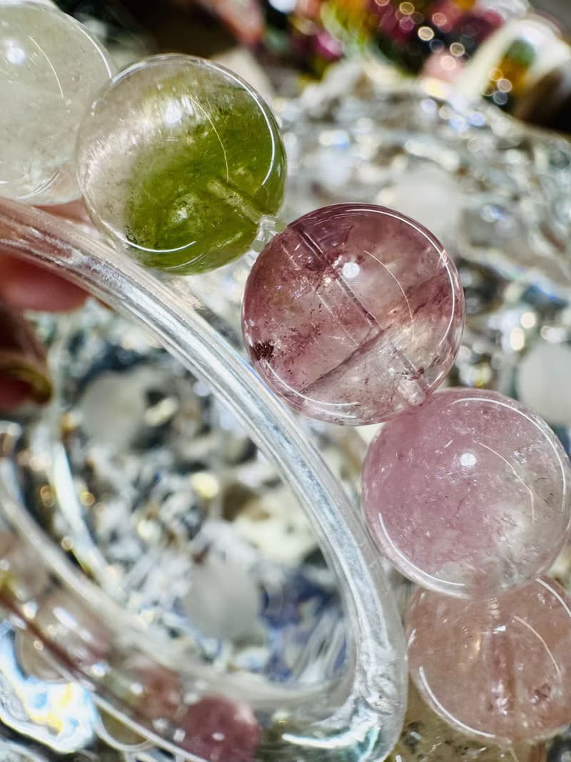 天然高冰體仙女冰淇淋碧璽10.5mm34.66g冰透彩串高頻磁場旺夫石