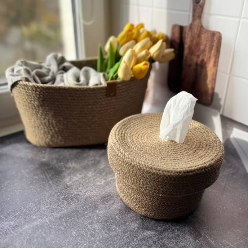 Jute Tissue box holder Tissue box Tissue box covers. Rope basket Napkin Holder