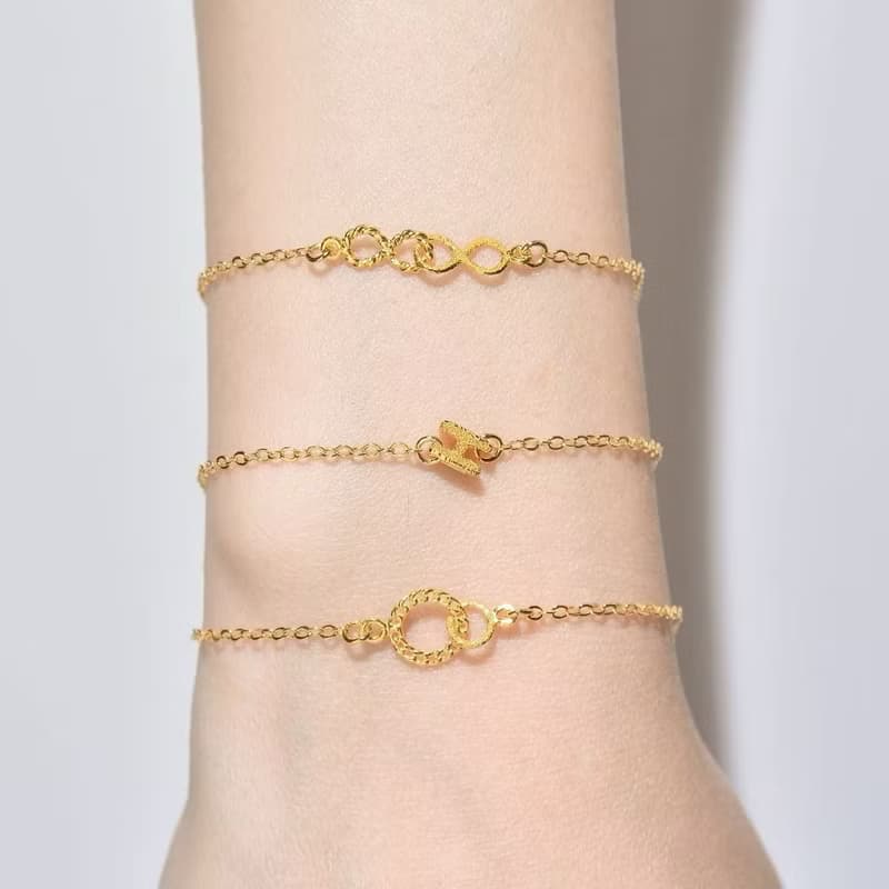 藏寶箱9999黃金金飾純金 雙無限大 立體字母H 雙麻花圈 手鍊 手環