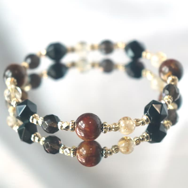 彼得石-黑曜石-黃水晶-茶晶-招財-防小人-水晶手鍊