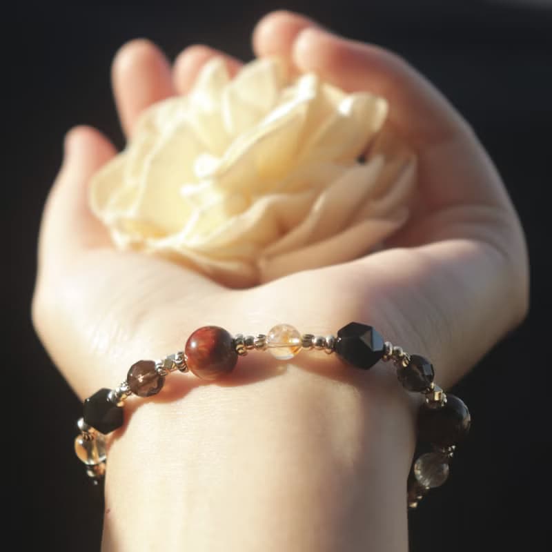 彼得石-黑曜石-黃水晶-茶晶-招財-防小人-水晶手鍊