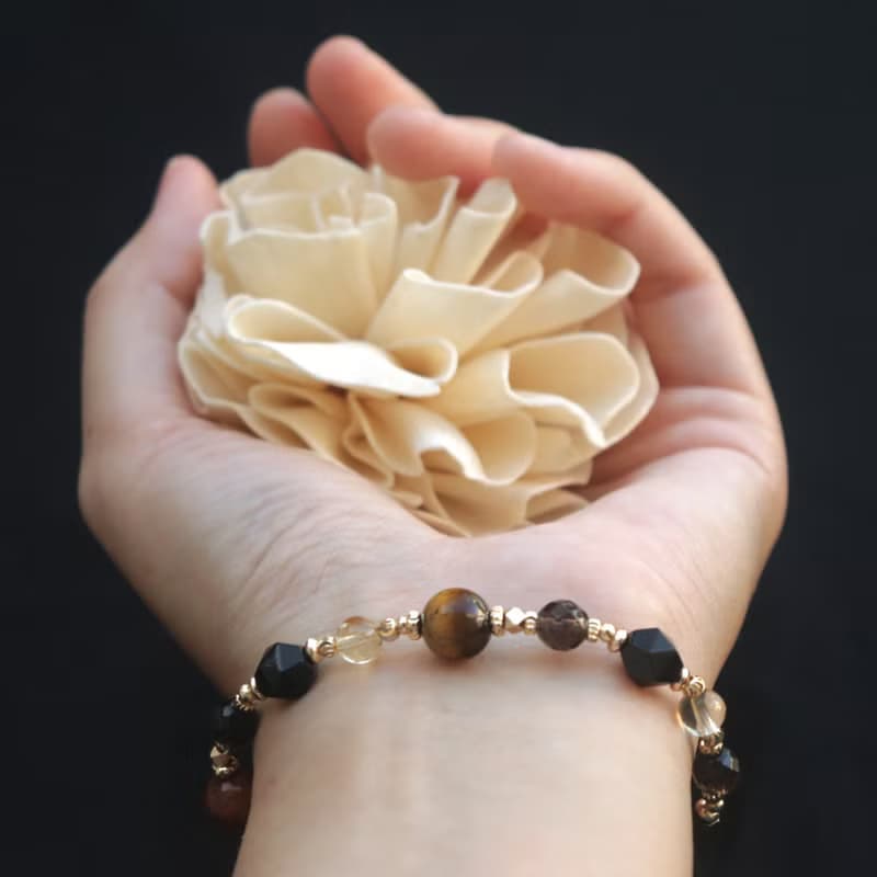 彼得石-黑曜石-黃水晶-茶晶-招財-防小人-水晶手鍊