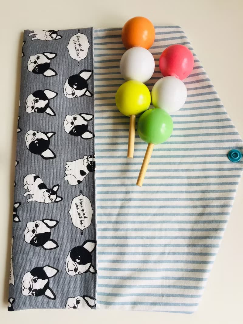 文青風環保筷袋  鬥牛犬 灰  手作餐具袋.交換禮物.